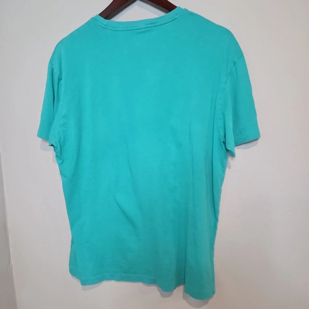 Polo Ralph Lauren Pocket T-Shirt Mens Medium Teal Blue‎ Pink Pony Cotton Short